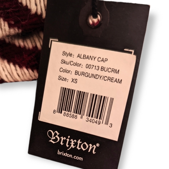Brixton Albany Burgundy and Cream Striped Cap - Picture 3 of 4